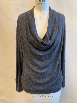 Womens, Top, 3 DOTS, Charcoal Gray, Polyester, Cotton, Heathered, S/M, Cowl,  Long Sleeves, Ribbed Knit Waistband/Cuff
