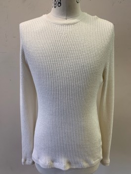 Mens, Pullover Sweater, BILLY REID, Cream, Cotton, Solid, M, Waffle Knit, L/S, Crew Neck