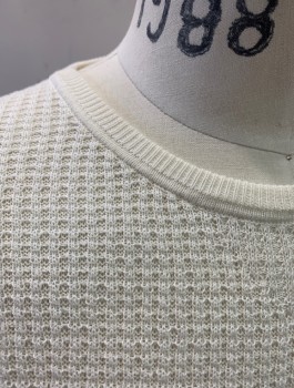 Mens, Pullover Sweater, BILLY REID, Cream, Cotton, Solid, M, Waffle Knit, L/S, Crew Neck