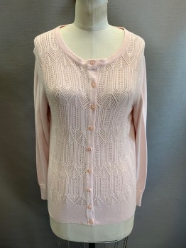 Womens, Sweater, CHARTER CLUB, Blush Pink, Cotton, Rayon, M, CN, Button Front, L/S, Woven Pattern