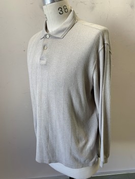 AXIST, Oatmeal Brown, Cotton, Polyester, Solid, Jersey With Ribbed Stripe, L/S, Collar Attached, 2 Button Placket
