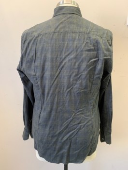 Mens, Casual Shirt, DYLAN GRAY, Dk Olive Grn, Navy Blue, Cotton, Plaid, XL, Flannel, L/S, Button Front, Collar Attached, No Pocket, **Has TV Alts/Darts in Back