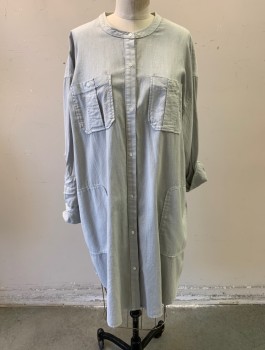 Womens, Dress, Long & 3/4 Sleeve, JAMES PERSE, Lt Gray, Cotton, Solid, B:39, XL, W:31, Twill/Chambray, Shirt Dress with Buttons From Round Neck to Hem, Long Sleeves with Loop at Elbow to Hold Folded Up Sleeves, Knee Length, 4 Patch Pockets