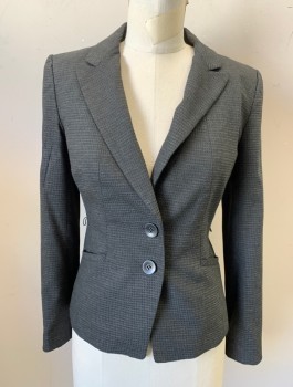 CLASSIQUES ENTIER, Dk Gray, Polyester, Viscose, Grid , Single Breasted, Peaked Lapel, 2 Buttons, 2 Welt Pockets, Lightly Padded Shoulders