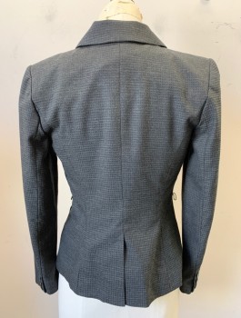 Womens, Suit, Jacket, CLASSIQUES ENTIER, Dk Gray, Polyester, Viscose, Grid , B: 32, 4, Single Breasted, Peaked Lapel, 2 Buttons, 2 Welt Pockets, Lightly Padded Shoulders