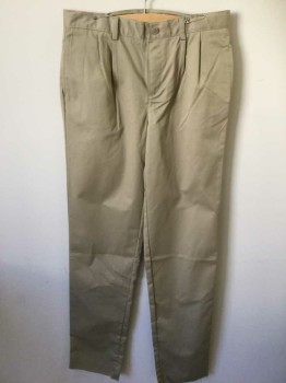 Mens, Casual Pants, DOCKERS, Khaki Brown, Cotton, Solid, 32, 32, Double Pleats, Twill