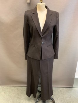 Womens, Suit, Jacket, CLASSIQUES, Brown, Wool, Cotton, Speckled, B:34, Notched Lapel, Single Breasted, 2 Buttons, 2 Welt Pockets, 2 Vertical Seams, 1 Button at Cuff