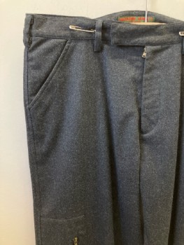 KATHERINE HAMNETT, Charcoal Gray, Wool, Heathered, F.F, Zip Front, Belt Loops, 4 Pckts,