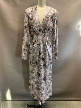 Womens, Cocktail Dress, IRO, Silver Metallic, White, Black, Beige, Gray, Polyester, Abstract , B34, 4, W25, V-N, Cut Out Triangle At Center, Pleated At Shoulders, Padded Shoulders, L/S, Hem Below Knee