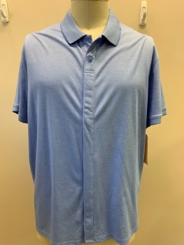 Mens, Casual Shirt, MAGNA READY, Lt Blue, Cotton, Polyester, Solid, XXL, Pique Knit, C.A., 2 Btn, Hidden Placket with Magnetic Closures, S/S
