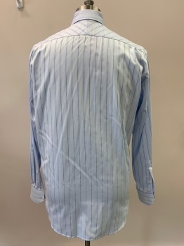 Mens, Casual Shirt, JOSEPH BACH, Lt Blue, Blue, Cotton, Stripes - Vertical , 36, 16, L/S, Button Front, Collar Attached, Chest Pocket