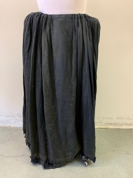 MTO, Black, Cotton, Solid, Aged, Drawstring Waist, Gathers at Sides and Back, Safety Pinned Hem Adds Some Weight and Layers to the Frayed Edges