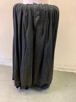 MTO, Black, Cotton, Solid, Aged, Drawstring Waist, Gathers at Sides and Back, Safety Pinned Hem Adds Some Weight and Layers to the Frayed Edges
