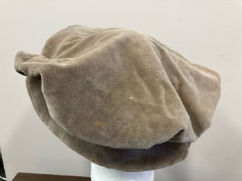 Mens, Historical Fiction Hat , Beige Velveteen Beret with Brim