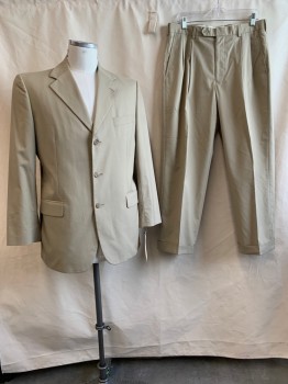 BROOKS BROTHERS, Khaki Brown, Poly/Cotton, Solid, Notched Lapel, Collar Attached, 3 Pockets, 3 Buttons,  Stained Lapel