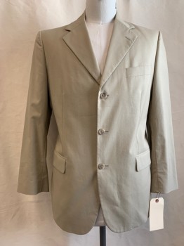 BROOKS BROTHERS, Khaki Brown, Poly/Cotton, Solid, Notched Lapel, Collar Attached, 3 Pockets, 3 Buttons,  Stained Lapel