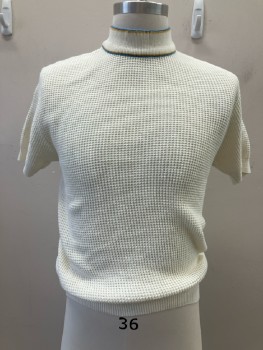 DUKE OF HOLLYWOOD, White, Cotton, Solid, Pull On, S/S, CN, with Lt Blue/Mustard Stripe, Rib Knit Trims