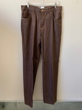 Mens, Suit, Pants, IL CANTO, Brown, Off White, Goldenrod Yellow, Cotton, Heathered, 34/36, F.F, Top And Back Pockets, Zip Front, Belt Loops,