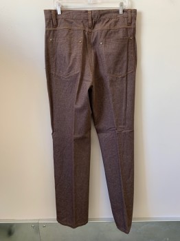 Mens, Suit, Pants, IL CANTO, Brown, Off White, Goldenrod Yellow, Cotton, Heathered, 34/36, F.F, Top And Back Pockets, Zip Front, Belt Loops,