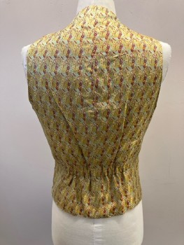 BAROTEX, Sage Green, Red, Yellow, Off White, Synthetic, Paisley/Swirls, V-N, SB. B.F., 2 Pckts, Gathered @ Back Waist