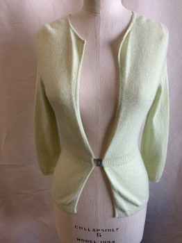 Womens, Cardigan Sweater, CO-OP, Mint Green, Cashmere, Cotton, Solid, S, L/S, Plunge Neckline, Squared Pearl Button At Front