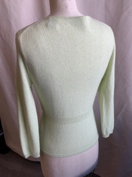 Womens, Cardigan Sweater, CO-OP, Mint Green, Cashmere, Cotton, Solid, S, L/S, Plunge Neckline, Squared Pearl Button At Front