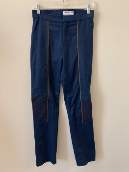 Mens, Sci-Fi/Fantasy Pants, NO LABEL, Navy Blue, Moss Green, Polyester, Cotton, Solid, 29/31, F.F, Zip Front, Moss Piping, Ribbed Knee, Made To Order,