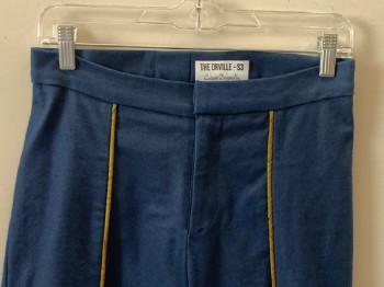 Mens, Sci-Fi/Fantasy Pants, NO LABEL, Navy Blue, Moss Green, Polyester, Cotton, Solid, 29/31, F.F, Zip Front, Moss Piping, Ribbed Knee, Made To Order,
