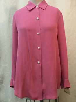 THEORY, Mauve Pink, Silk, Solid, Button Front, Collar Attached, Long Sleeves,