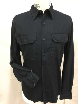 DENIM & SUPPLY, Black, Cotton, Solid, Black, Collar Attached, Button Front, 2 Pockets W/flap, Long Sleeves, See Photo Attached,