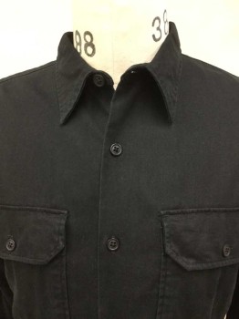 DENIM & SUPPLY, Black, Cotton, Solid, Black, Collar Attached, Button Front, 2 Pockets W/flap, Long Sleeves, See Photo Attached,