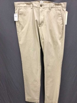 Mens, Casual Pants, GAP, Khaki Brown, Cotton, Solid, 32, 34, Flat Front, 2 Welt Pocket,