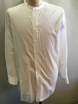 DARCY, White, Cotton, Solid, Long Sleeve Button Front, Band Collar,