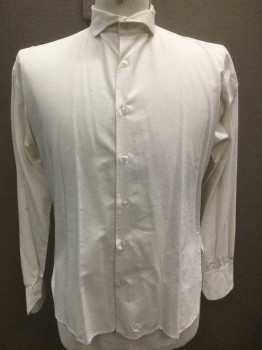 Mens, Historical Fiction Shirt, N/L, White, Beige, Cotton, Stripes - Pin, Slv:37, N:16, White with Beige Pinstripes, Long Sleeve Button Front, Wide Splay Collar with Fold Over Wing Tips, Made To Order