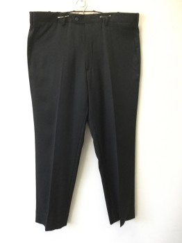 Mens, Slacks, BRITCHES, Black, Wool, Solid, 32, 40, Flat Front, Zip Fly, Button Tab, Belt Loops,