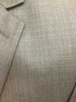 Mens, Suit, Jacket, KENNETH COLE, Pewter Gray, Lt Gray, Polyester, Rayon, Plaid, 36R, 2 Button Single Breasted, 1 Welt Pocket, 2 Pockets with Flaps, 2 Slit Vent at Back