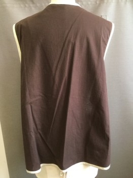 NL, Brown, Cream, Cotton, Solid, Brown W/cream Trim, V-neck, Pocket, Side Ties and Strap with Snap
