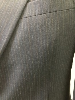 AUSTIN REED, Dk Gray, Brown, Lt Gray, Wool, Stripes, 2 Buttons,  Notched Lapel, 3 Pockets,