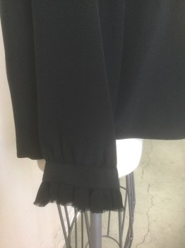 ZADIG & VOLTAIRE, Black, Silk, Solid, Crepe, Stand C.A. with CF Neck Ties, B.F. with Hidden Placket, Self Ruffle At Neck/Placket/Btn Cuffs