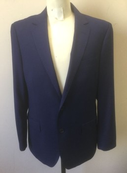 FRANCESCO POMANI, Navy Blue, Viscose, Solid, Single Breasted, Notched Lapel, 2 Buttons, 3 Pockets, Hand Picked Stitching at Lapel