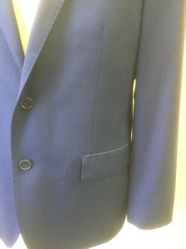 FRANCESCO POMANI, Navy Blue, Viscose, Solid, Single Breasted, Notched Lapel, 2 Buttons, 3 Pockets, Hand Picked Stitching at Lapel