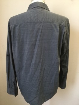 ALFANI, Dk Gray, Cotton, Solid, Stripes, Dark Grey with Ghost Stripes, Button Front, Collar Attached, Pleated Pockets with Flaps, Long Sleeves,