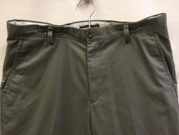 DOCKERS , Olive Green, Cotton, Polyester, Solid, Olive, Flat Front, Zip Front, 4 Pockets, Wide Legs