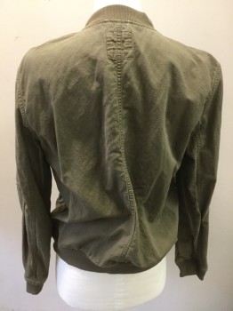 Mens, Casual Jacket, GAP, Olive Green, Cotton, Large, Zip Front, Rib Knit Collar/Cuffs/Waistband, Sleeve Pocket