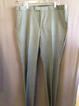 K. COLE, Heather Gray, Wool, Heathered, 1.5" Waist Band, Belt Hoops, Zip Front, Flat Front, 4 Pockets