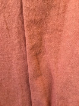 NL, Coral Orange, Linen, Solid, Over Dyed Coral, Aged, Drawstring Waist, Wide Legs,