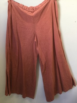 NL, Coral Orange, Linen, Solid, Over Dyed Coral, Aged, Drawstring Waist, Wide Legs,