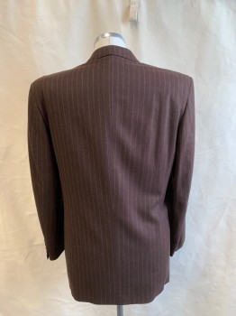 Mens, Suit, Jacket, VALENTINO, Dk Brown, White, Wool, Stripes - Pin, 42L, Single Breasted, Collar Attached, Notched Lapel, 3 Buttons,  3 Pockets