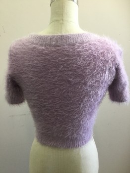 CALI SUN & FUN A A, Lavender Purple, Nylon, Acrylic, Solid, Short Sleeves, Scoop Neck, Cropped, Fuzzy Muppet Texture