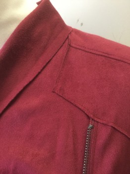 Womens, Casual Jacket, BLANK NYC, Cranberry Red, Polyester, Spandex, Solid, L, Polyester Faux Microsuede, Asymmetric Fold Over Zip Front with Cowl Neck, No Lining